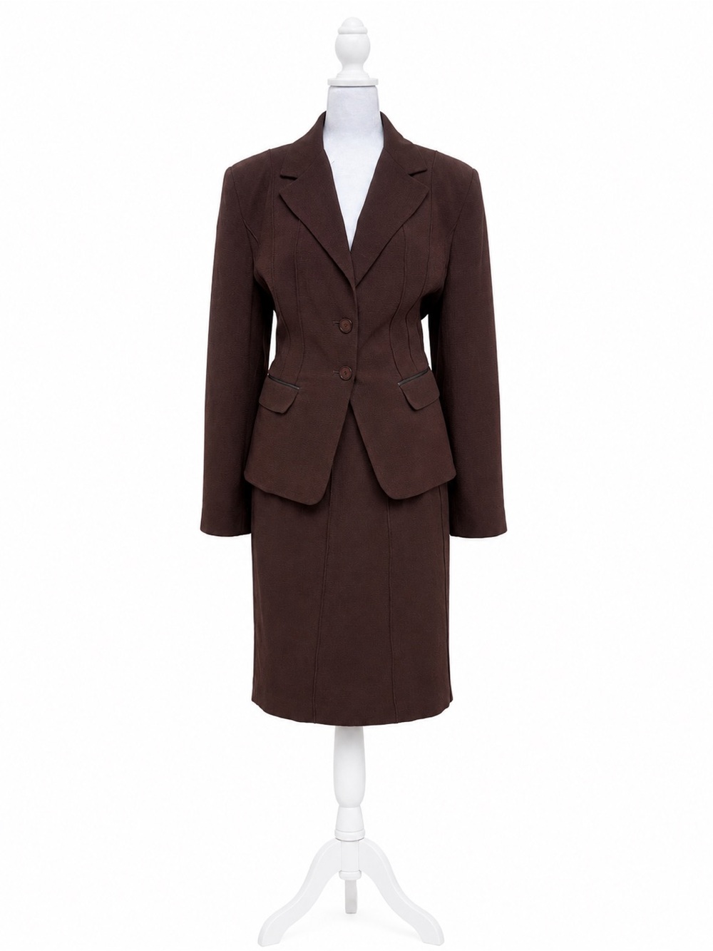 Larry Levine Chocolate Brown 2 Piece Skirt Suit Set Womens Size 12 Career Office